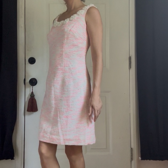 Lilly Pulitzer Pink and White Tweed Boucle and Pearl Nina Dress - Picture 3 of 14